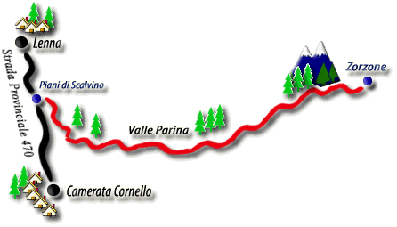 Cartina Valle Parina da Camerata Cornello a Zorzone di Oltre il Colle